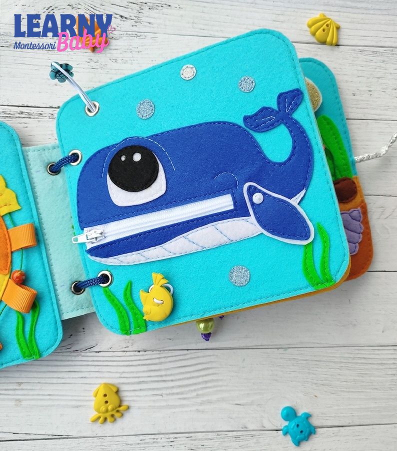 Sea Animals Quiet Book for Toddlers, Handmade Felt Sensory Busy Book, Montessori Learning Toy, Ocean Animal Activity Book QBLB66