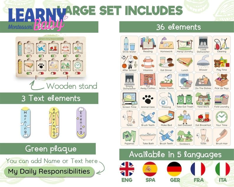 Chore chart for kids, Montessori toy, Toddler routine chart, Homeschool planner, Visual schedule, Responsibility chart, Birthday kids gifts