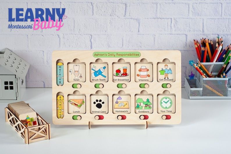 Chore chart for kids, Montessori toy, Toddler routine chart, Homeschool planner, Visual schedule, Responsibility chart, Birthday kids gifts