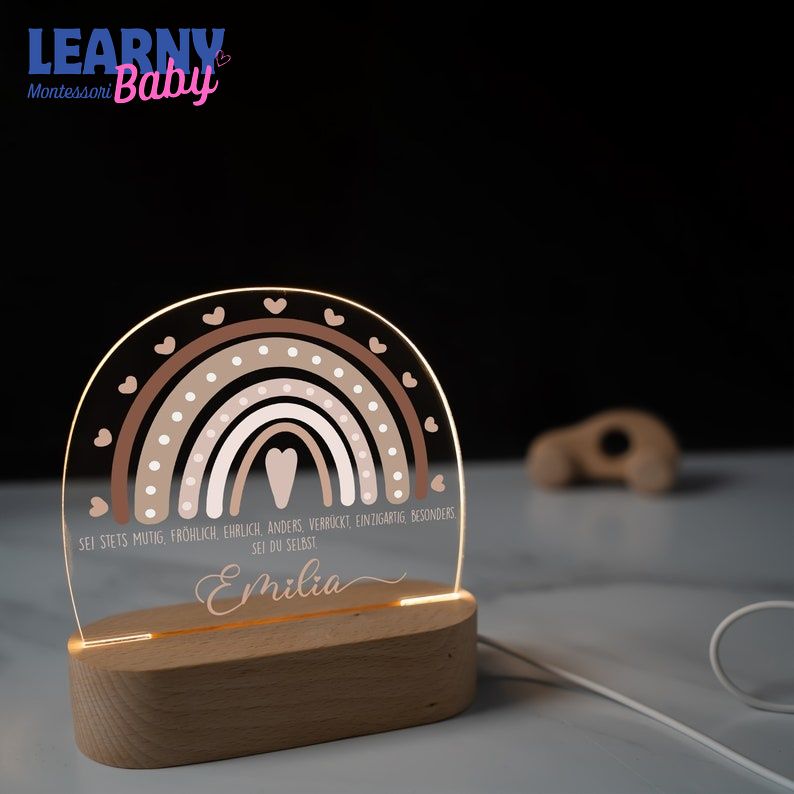 Custom Rainbow Nursery Lamp, Personalized Acrylic Night Light, Baby Birthday Gift for Kids NL10
