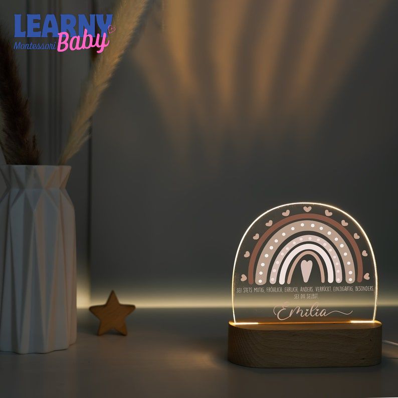 Custom Rainbow Nursery Lamp, Personalized Acrylic Night Light, Baby Birthday Gift for Kids NL10