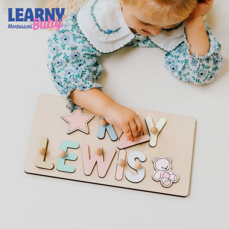 Personalized Name Puzzle With Pegs, New Christmas Gifts for Kids, Wooden Toys, Baby Shower, First Birthday 1st Gifts, Wood Name Puzzle BBLB20