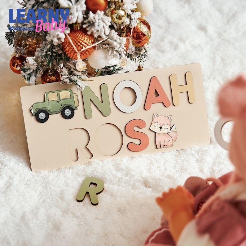 Personalized Name Puzzle With Pegs, New Christmas Gifts for Kids, Wooden Toys, Baby Shower, First Birthday 1st Gifts, Wood Name Puzzle BBLB20