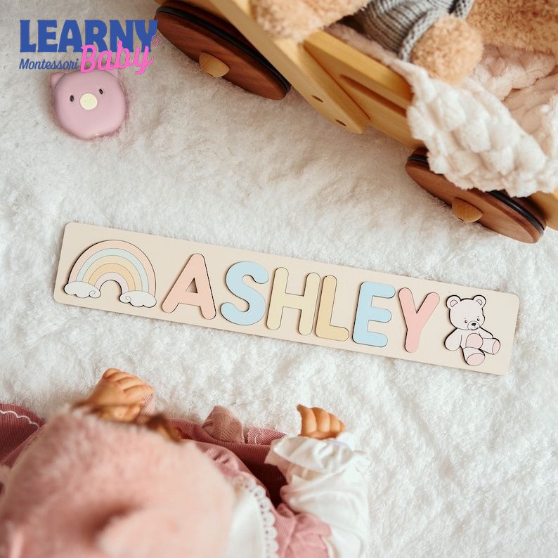 Personalized Name Puzzle With Pegs, New Christmas Gifts for Kids, Wooden Toys, Baby Shower, First Birthday 1st Gifts, Wood Name Puzzle BBLB20
