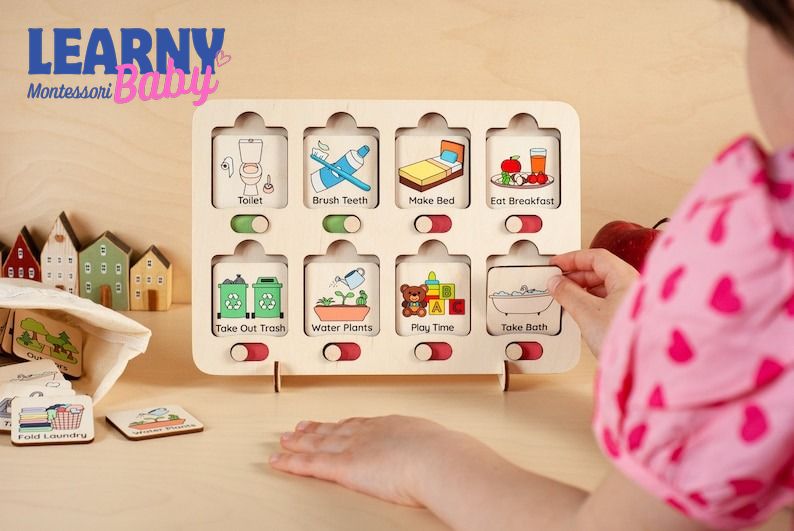 Chore Chart For Kids, Learning Wooden Toys, Chore List, Montessori Toys 2 Year Old, Kids Routine Chart, Visual Chore Chart, Toddler gifts