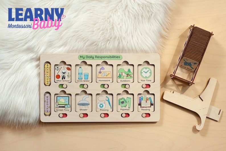 Chore Chart For Kids, Learning Wooden Toys, Chore List, Montessori Toys 2 Year Old, Kids Routine Chart, Visual Chore Chart, Toddler gifts