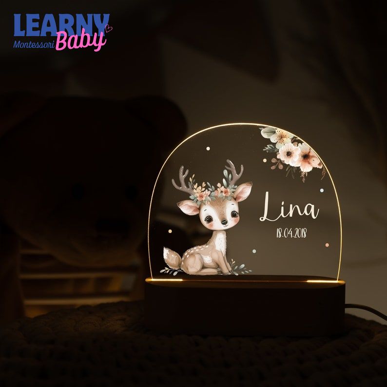 Personalized Children’s LED Night Light, Custom Acrylic Night Lamp, Baby Birth Gift, Christening Gift  NL08