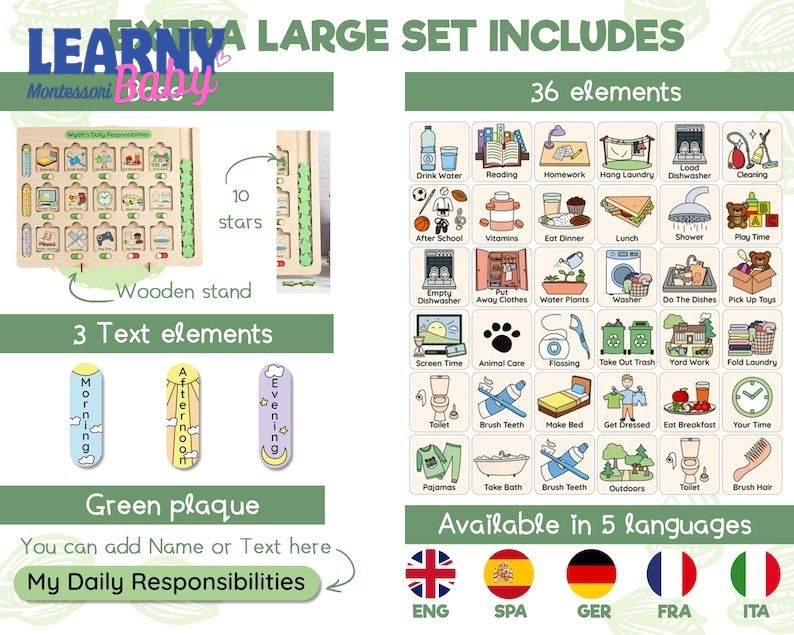 Chore chart for kids, Montessori toy, Toddler routine chart, Homeschool planner, Visual schedule, Responsibility chart, Birthday kids gifts