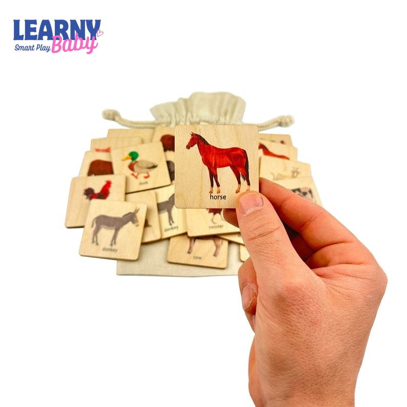 Wooden Farm Animals Memory Game, Montessori Matching Puzzle for Toddlers, Early Cognitive & Memory Skills, Ages 1–4 FCLB11