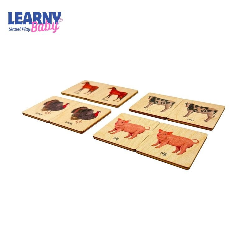 Wooden Farm Animals Memory Game, Montessori Matching Puzzle for Toddlers, Early Cognitive & Memory Skills, Ages 1–4 FCLB11