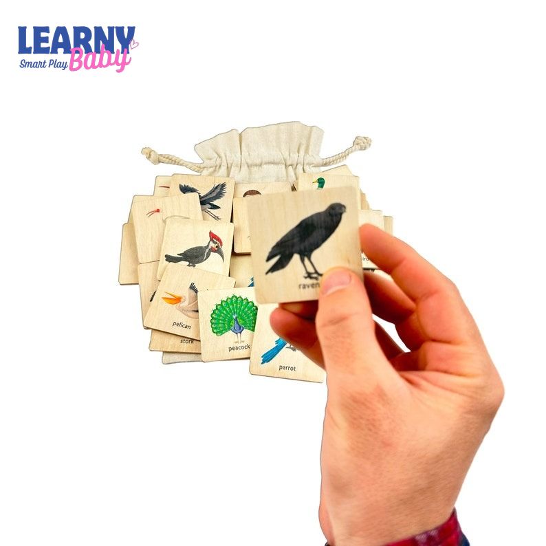 Montessori Wooden Birds Memory Game, Matching Flash Cards for Toddlers, Early Cognitive & Memory Skills, Ages 1–4 FCLB09