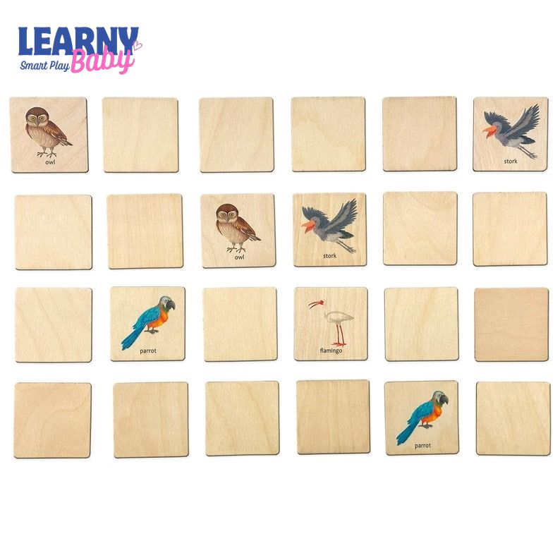 Montessori Wooden Birds Memory Game, Matching Flash Cards for Toddlers, Early Cognitive & Memory Skills, Ages 1–4 FCLB09