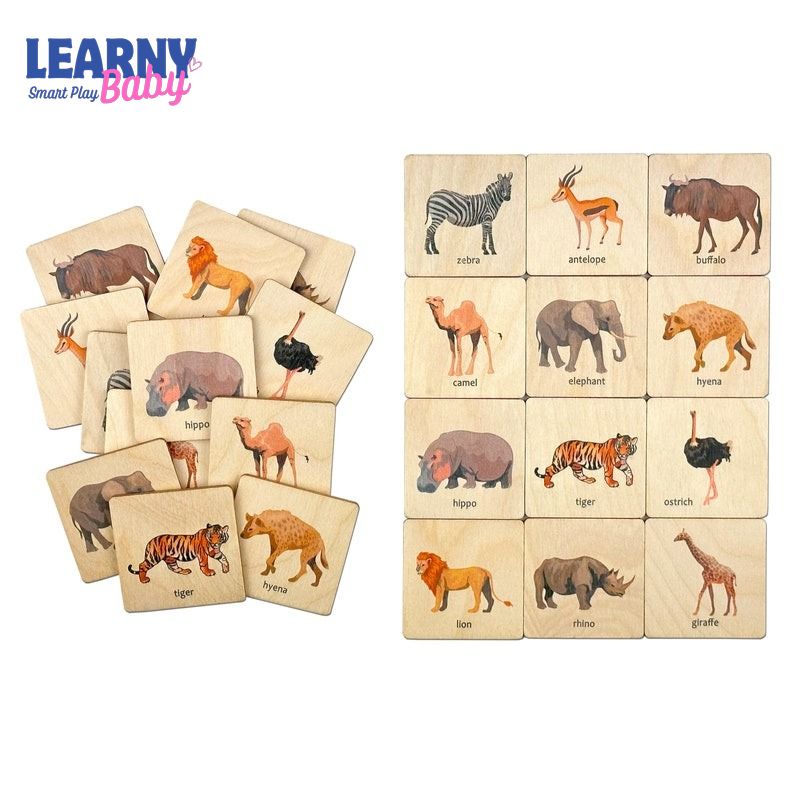 Wooden African Animals Memory Game, Montessori Safari Matching Puzzle, Early Cognitive & Memory Skills, Ages 2–5 FCLB8