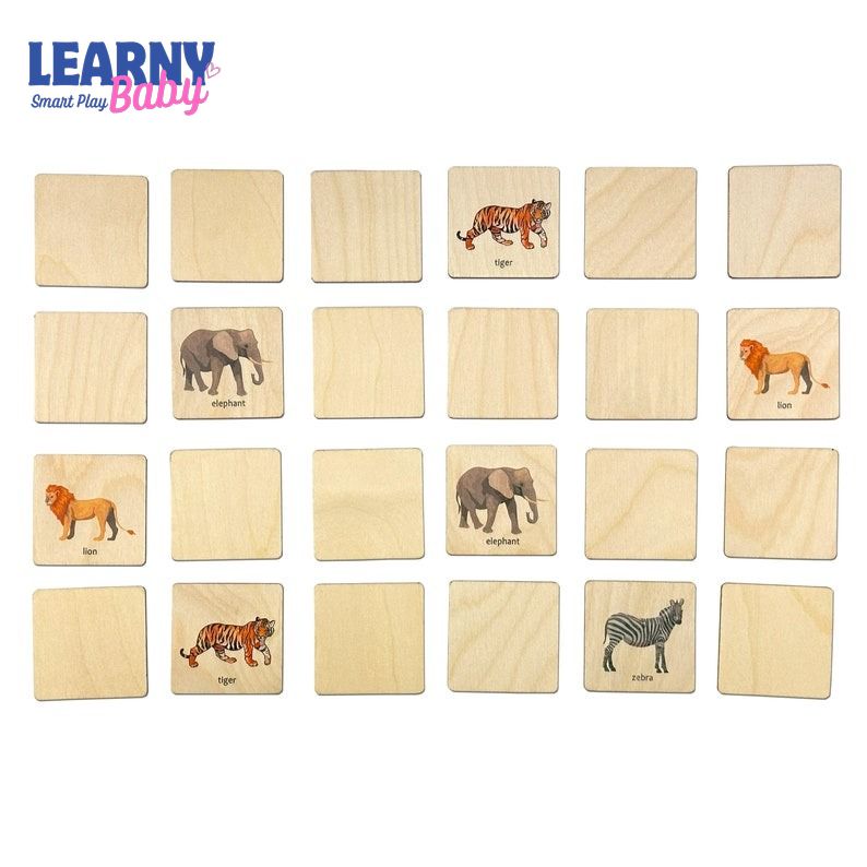 Wooden African Animals Memory Game, Montessori Safari Matching Puzzle, Early Cognitive & Memory Skills, Ages 2–5 FCLB8