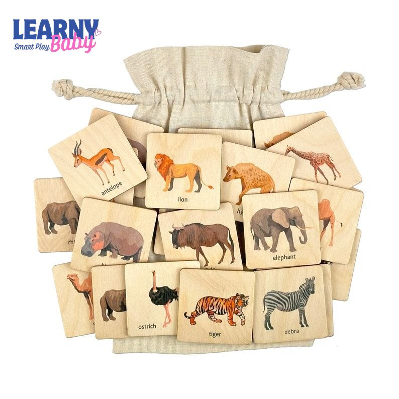 Wooden African Animals Memory Game, Montessori Safari Matching Puzzle, Early Cognitive & Memory Skills, Ages 2–5 FCLB8