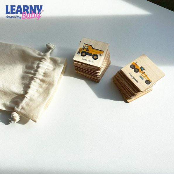 Montessori Wooden Construction Truck Memory Game, Vehicle Matching Puzzle, Early Cognitive & Memory Skills, Ages 2–5 FCLB06