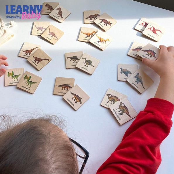 Wooden Dinosaurs Matching Cards, Montessori Memory Game for Toddlers, Early Cognitive & Fine Motor Skills, Ages 1–4 FCLB07