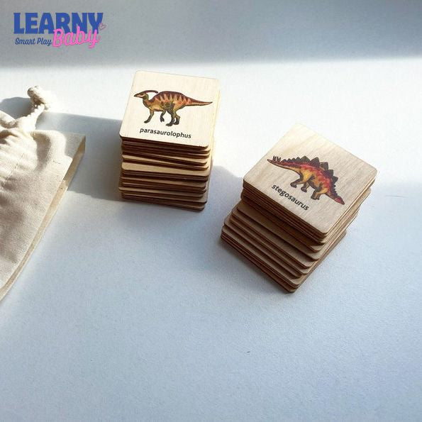 Wooden Dinosaurs Matching Cards, Montessori Memory Game for Toddlers, Early Cognitive & Fine Motor Skills, Ages 1–4 FCLB07