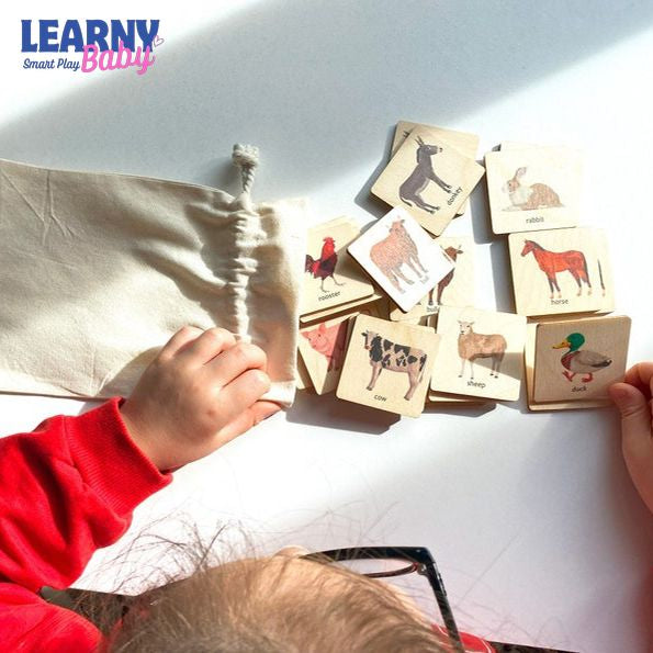 Wooden Farm Animals Memory Game, Montessori Matching Puzzle for Toddlers, Early Cognitive & Memory Skills, Ages 1–4 FCLB11