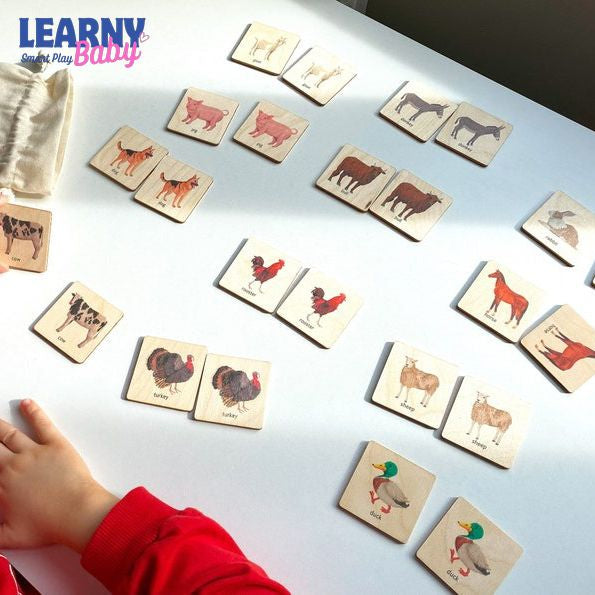 Wooden Farm Animals Memory Game, Montessori Matching Puzzle for Toddlers, Early Cognitive & Memory Skills, Ages 1–4 FCLB11