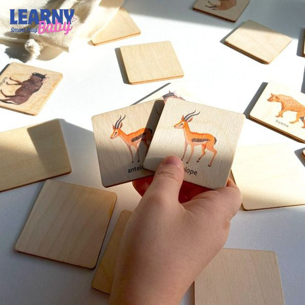 Wooden African Animals Memory Game, Montessori Safari Matching Puzzle, Early Cognitive & Memory Skills, Ages 2–5 FCLB8