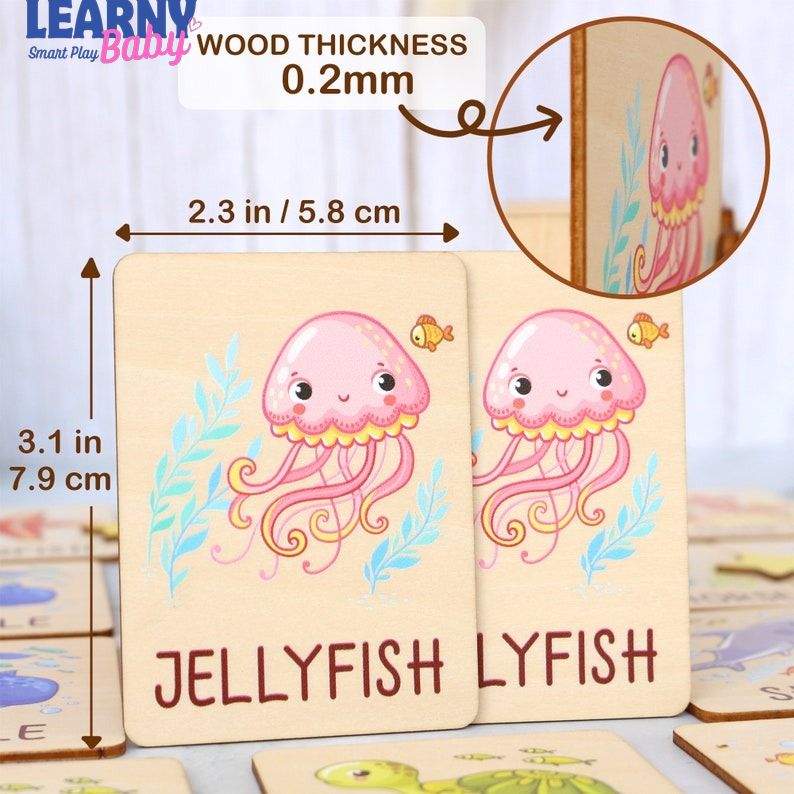 Ocean Animals Memory Game, Montessori Matching Cards with Wooden Box, Early Cognitive & Memory Skills, Ages 2–5 FCLB03