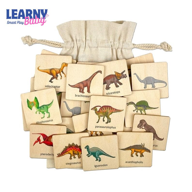 Wooden Dinosaurs Matching Cards, Montessori Memory Game for Toddlers, Early Cognitive & Fine Motor Skills, Ages 1–4 FCLB07