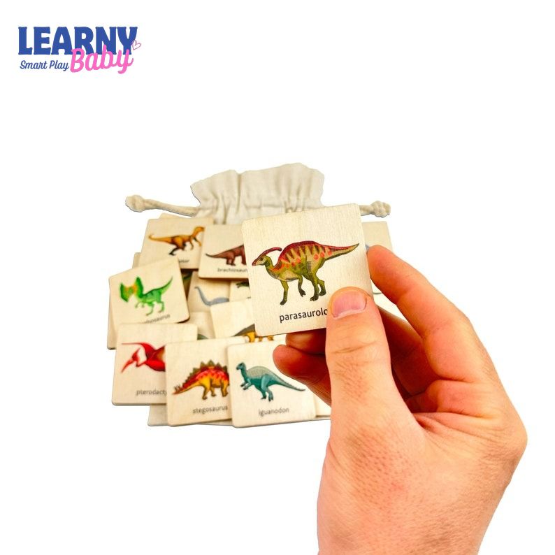 Wooden Dinosaurs Matching Cards, Montessori Memory Game for Toddlers, Early Cognitive & Fine Motor Skills, Ages 1–4 FCLB07