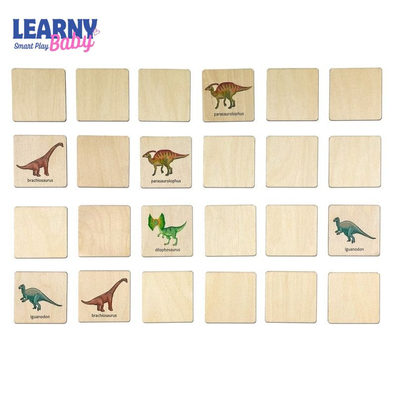 Wooden Dinosaurs Matching Cards, Montessori Memory Game for Toddlers, Early Cognitive & Fine Motor Skills, Ages 1–4 FCLB07