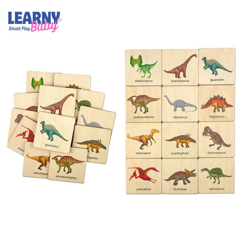Wooden Dinosaurs Matching Cards, Montessori Memory Game for Toddlers, Early Cognitive & Fine Motor Skills, Ages 1–4 FCLB07