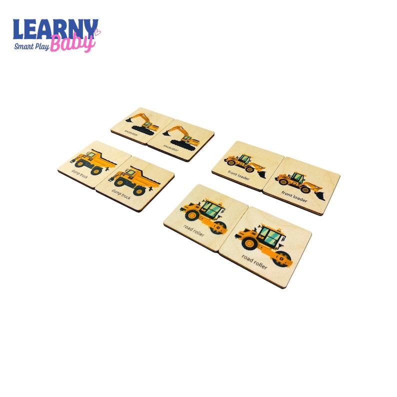 Montessori Wooden Construction Truck Memory Game, Vehicle Matching Puzzle, Early Cognitive & Memory Skills, Ages 2–5 FCLB06