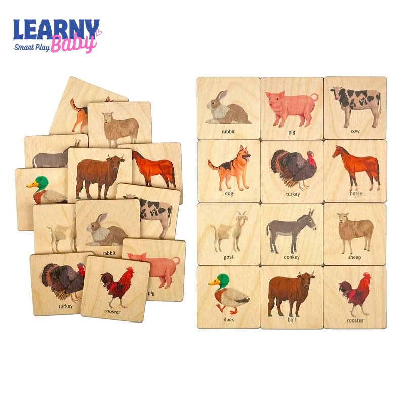 Wooden Farm Animals Memory Game, Montessori Matching Puzzle for Toddlers, Early Cognitive & Memory Skills, Ages 1–4 FCLB11