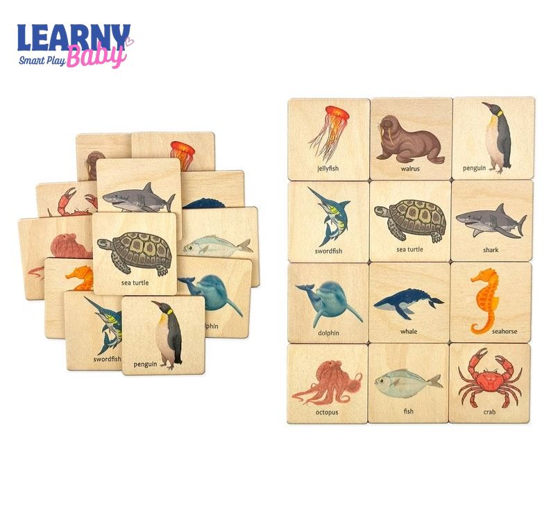 Wooden Montessori Ocean Animals Memory Game, Sea Life Matching Puzzle, Early Cognitive & Memory Skills, Ages 2–5 FCLB10