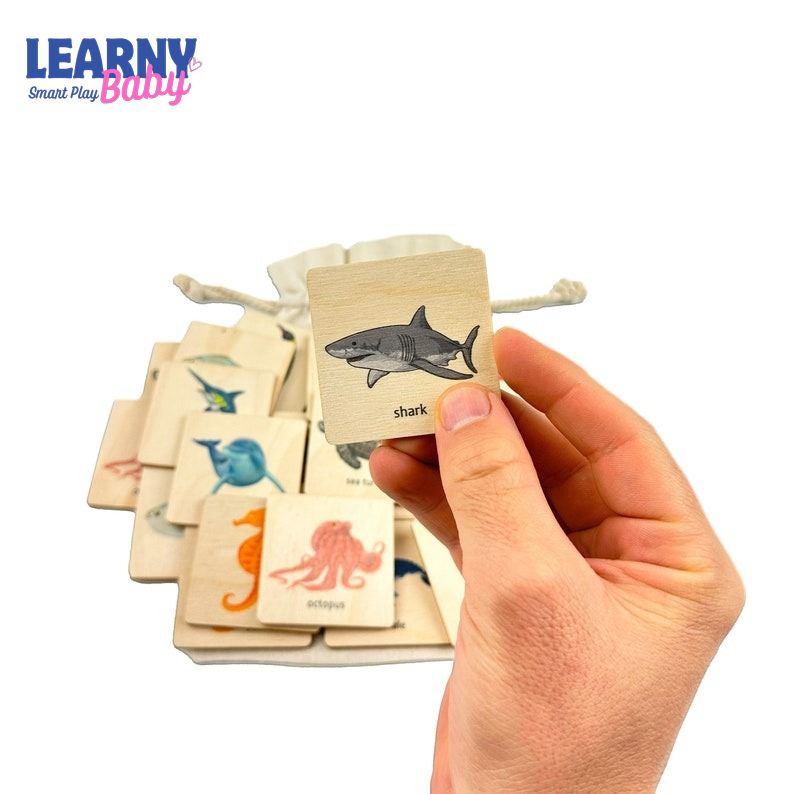 Wooden Montessori Ocean Animals Memory Game, Sea Life Matching Puzzle, Early Cognitive & Memory Skills, Ages 2–5 FCLB10