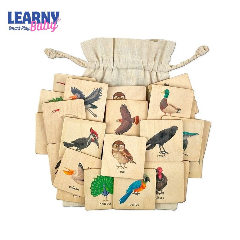 Montessori Wooden Birds Memory Game, Matching Flash Cards for Toddlers, Early Cognitive & Memory Skills, Ages 1–4 FCLB09