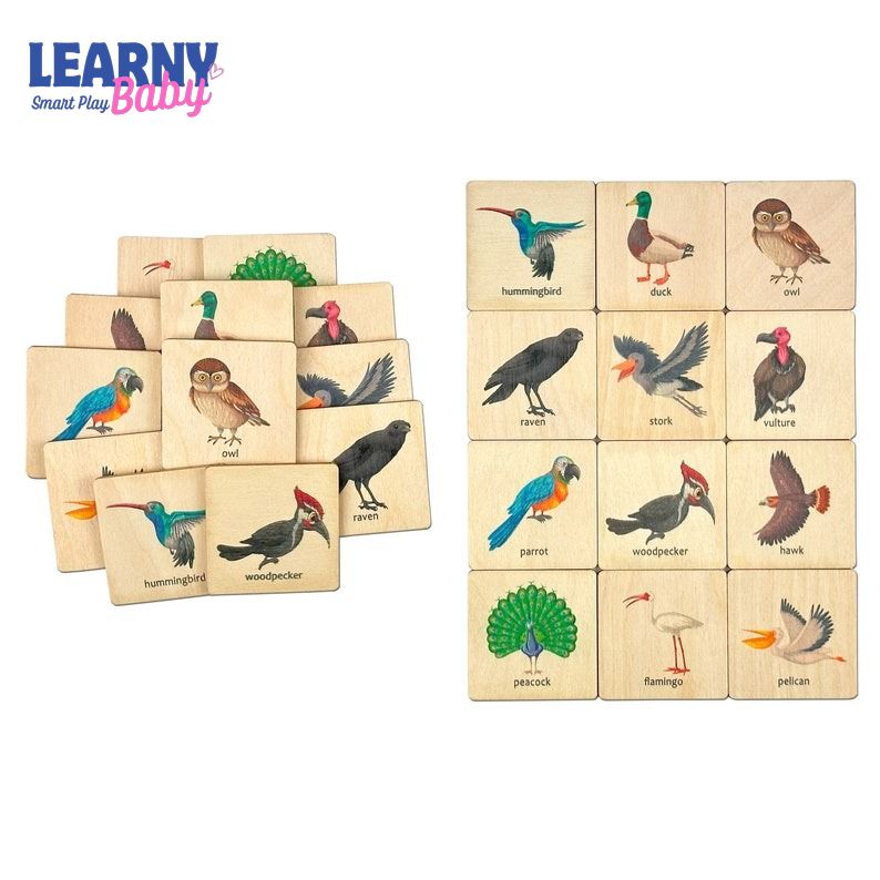 Montessori Wooden Birds Memory Game, Matching Flash Cards for Toddlers, Early Cognitive & Memory Skills, Ages 1–4 FCLB09