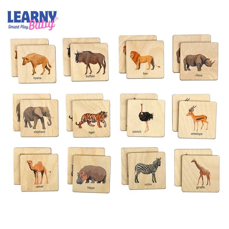 Wooden African Animals Memory Game, Montessori Safari Matching Puzzle, Early Cognitive & Memory Skills, Ages 2–5 FCLB8