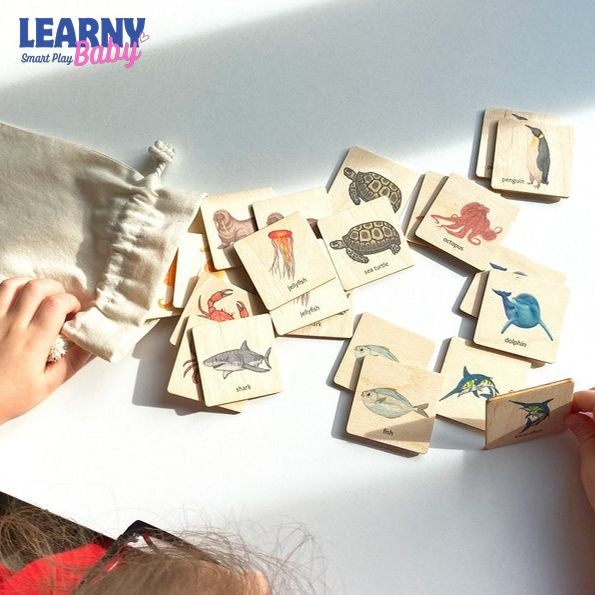 Wooden Montessori Ocean Animals Memory Game, Sea Life Matching Puzzle, Early Cognitive & Memory Skills, Ages 2–5 FCLB10