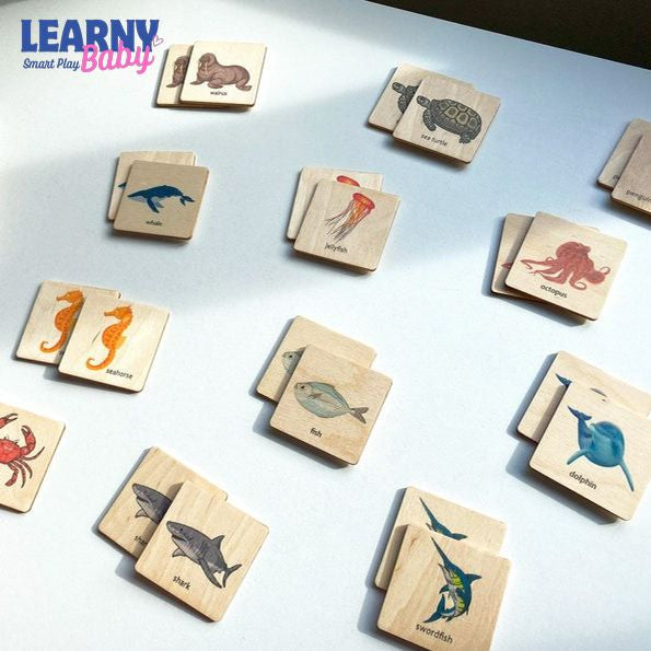 Wooden Montessori Ocean Animals Memory Game, Sea Life Matching Puzzle, Early Cognitive & Memory Skills, Ages 2–5 FCLB10