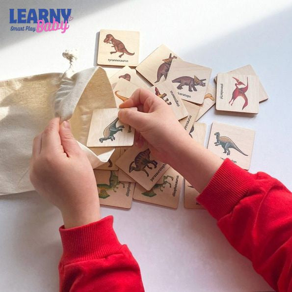 Wooden Dinosaurs Matching Cards, Montessori Memory Game for Toddlers, Early Cognitive & Fine Motor Skills, Ages 1–4 FCLB07