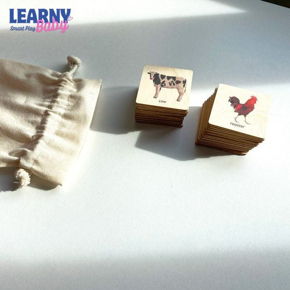 Wooden Farm Animals Memory Game, Montessori Matching Puzzle for Toddlers, Early Cognitive & Memory Skills, Ages 1–4 FCLB11