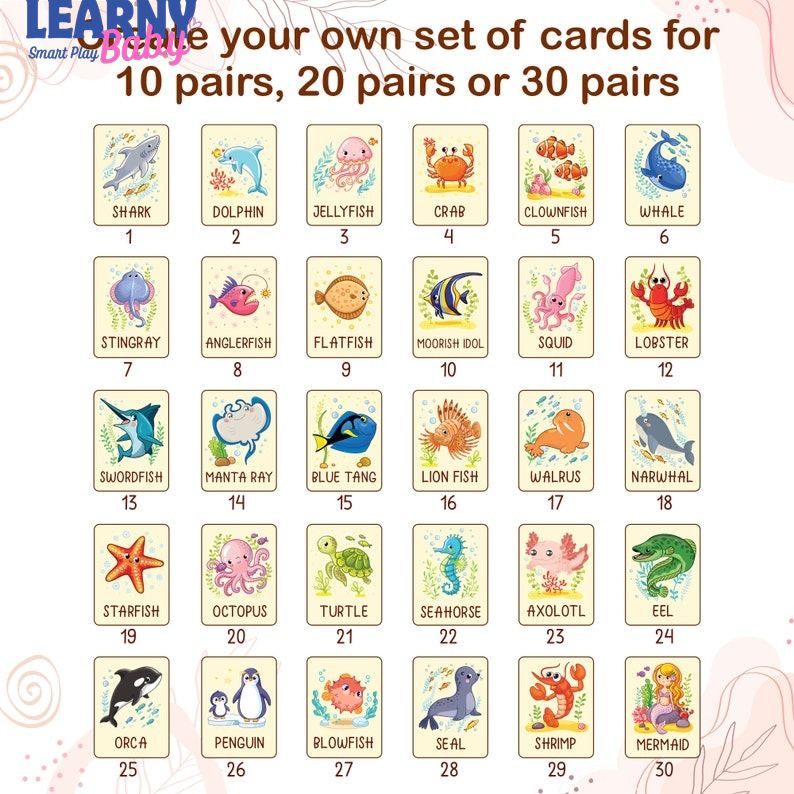Ocean Animals Memory Game, Montessori Matching Cards with Wooden Box, Early Cognitive & Memory Skills, Ages 2–5 FCLB03