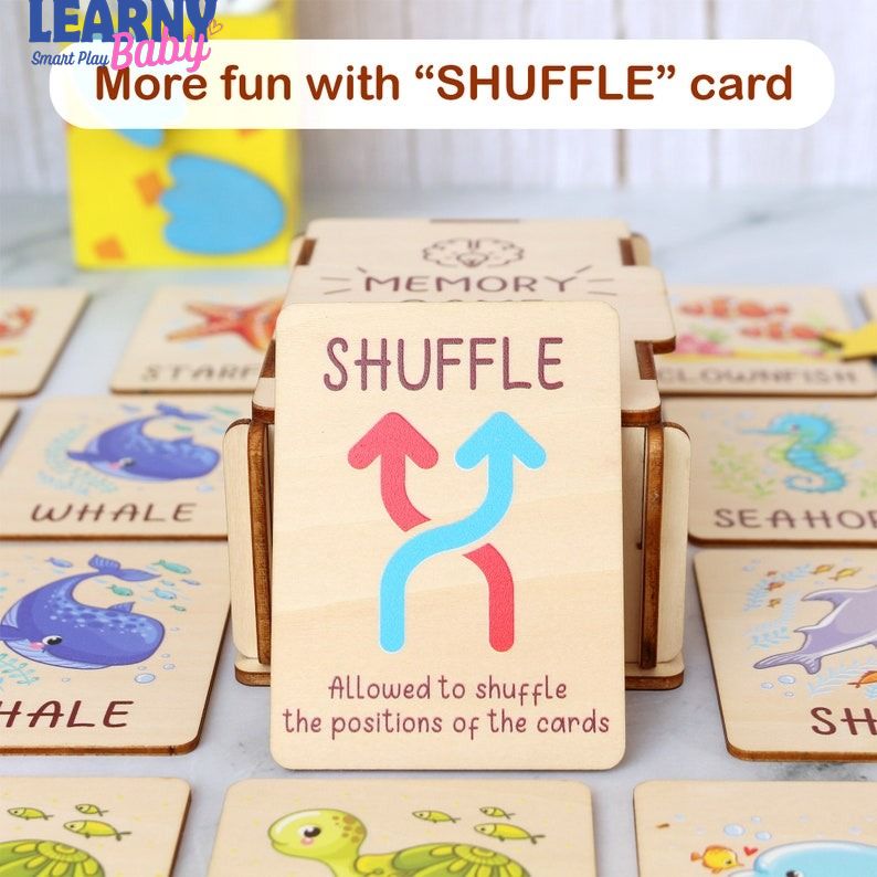 Ocean Animals Memory Game, Montessori Matching Cards with Wooden Box, Early Cognitive & Memory Skills, Ages 2–5 FCLB03