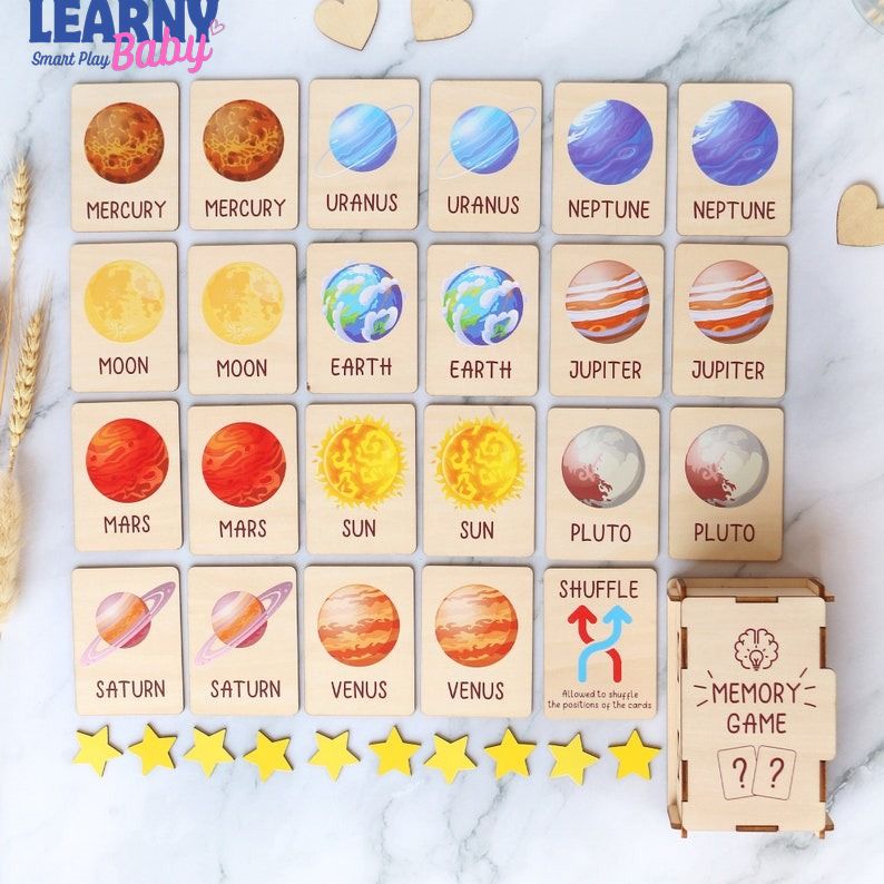 Space Memory Game, Montessori Matching Cards for Kids, Early Cognitive & Memory Skills, Ages 2–5 FCLB04