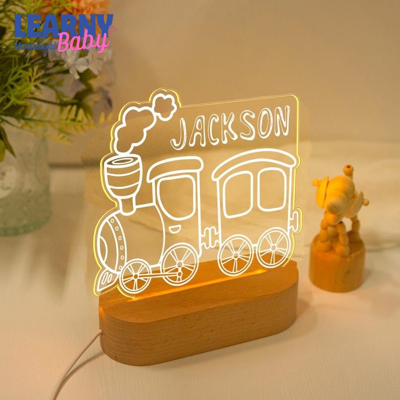 Personalized Train Night Light, Baby Boy Night Light, Cute Night Light, Birthday Gifts For Kids, Christmas Gifts for Toddlers, Nursery Decor NL12