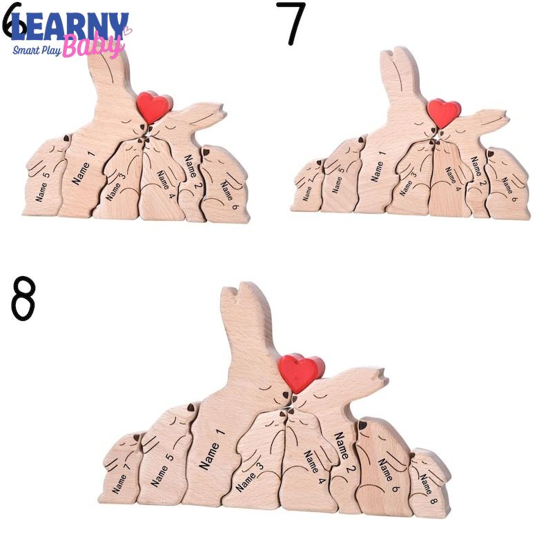 Easter Wooden Rabbits Family Puzzle, Bunny Family Name Ornament, Grandma Presents, Easter Gift for Kids and Parents, Wood Bunny Easter Decor