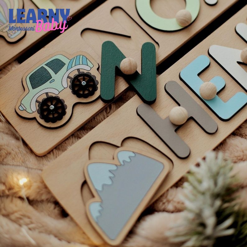 Wooden Name Puzzle, Baby 1st Birthday Gift, Personalized Baby Toy, First Christmas Gift for Toddlers BBLB26