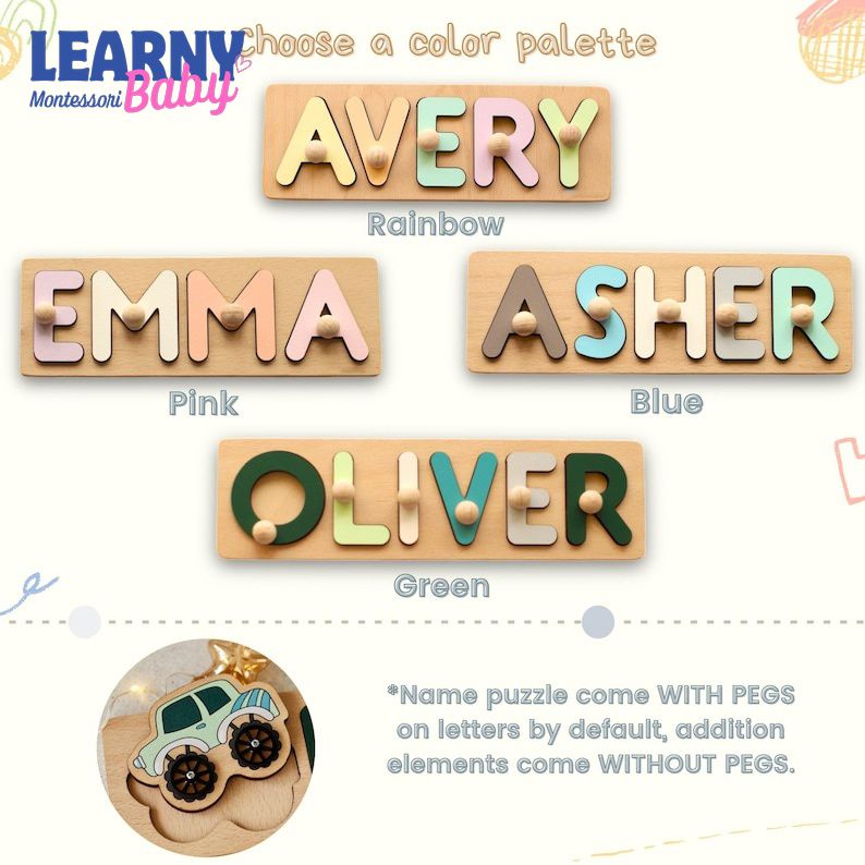 Wooden Name Puzzle, Baby 1st Birthday Gift, Personalized Baby Toy, First Christmas Gift for Toddlers BBLB26