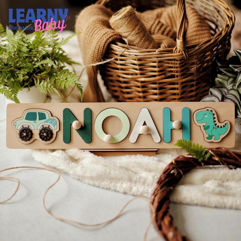 Wooden Name Puzzle, Baby 1st Birthday Gift, Personalized Baby Toy, First Christmas Gift for Toddlers BBLB26