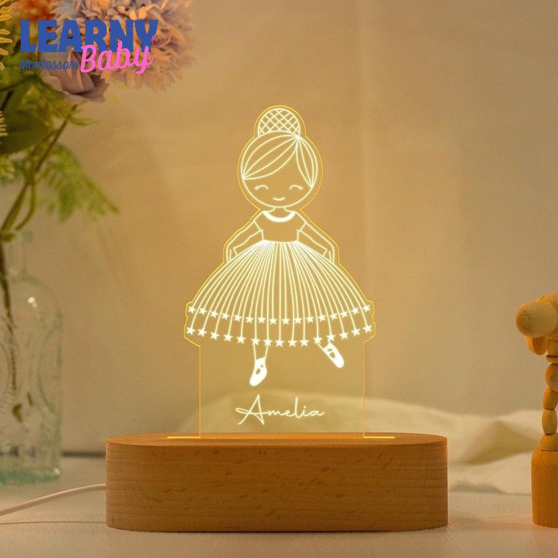 Personalized Ballerina Girl with Name,Custom Night Light with Name, Nursery Room Lamp, Christening Gift, Ballet Gift, Birthday Gift for Her NL11